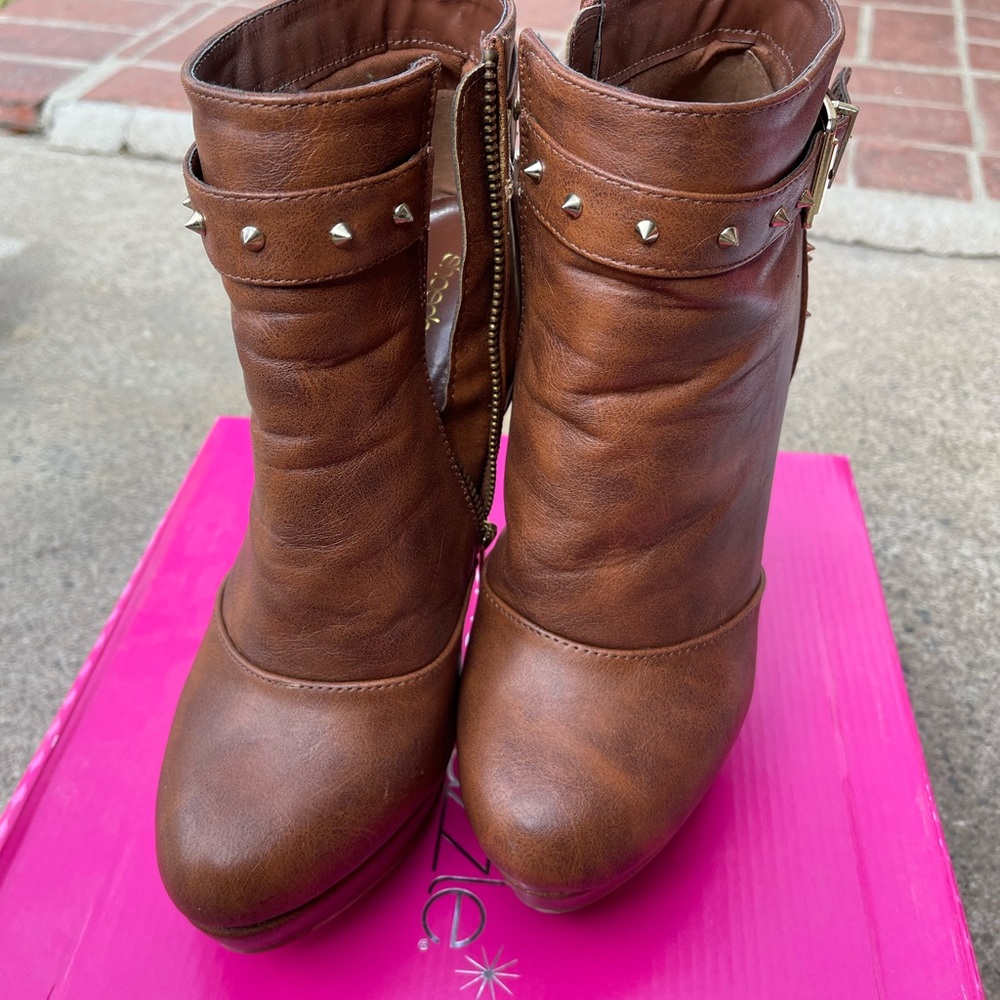 5inch brown with gold spiked booties